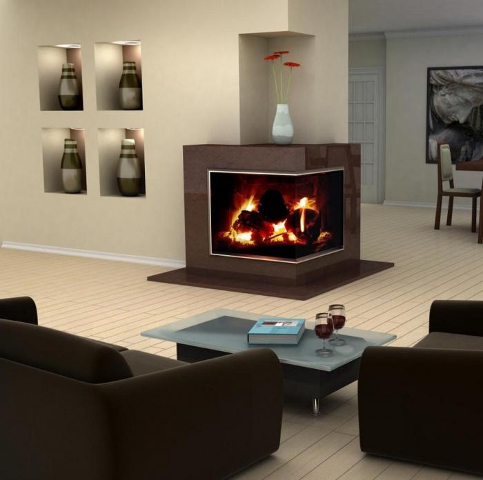 Diseño de una sala de estar con chimenea en un estilo minimalista