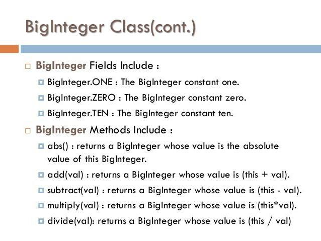 métodos de java biginteger