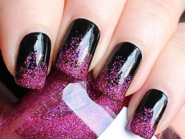 Manicura negra con destellos: ideas interesantes, diseño, foto